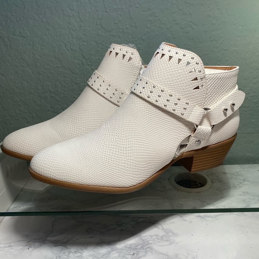 Qupid White Studded Cutout Boots